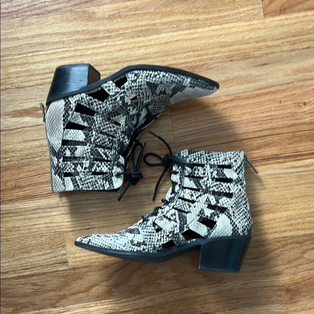 Snakeskin Lace-Up Ankle Boots